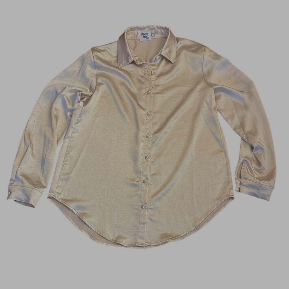 Princess Polly Champagne Beige Satin Button Down Blouse Size 12